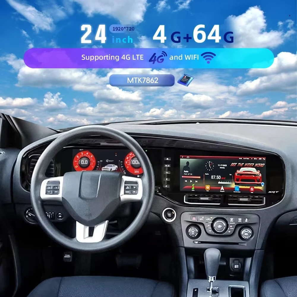 24   Dual Screen Android Car DVD Player Digital Instrument Cluster for Dod-ge Challenger Hellcat & Charger 2013-2025 Dashboard